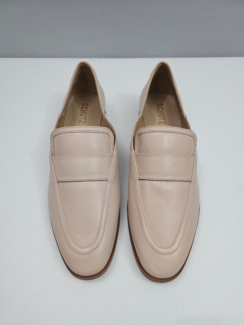 Schutz Maurice Penny Loafer Flats Womens 10 Beige Nappa Leather Minimalist NEW - Picture 4 of 14